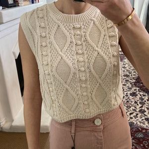 Zara Cream Cable Knit Cropped Sweater Vest